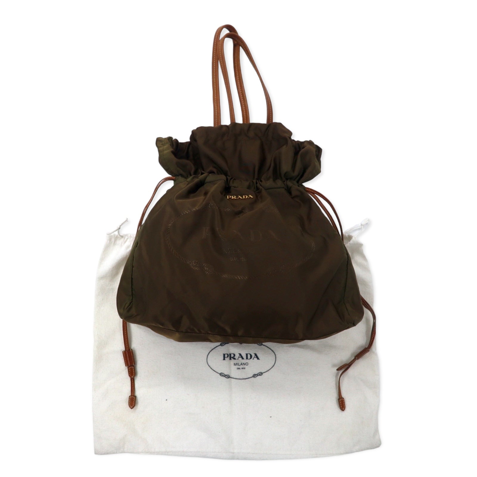 PRADA Borsa tote a secchiello in jacquard borsa a tracolla kaki nylon stampa logo