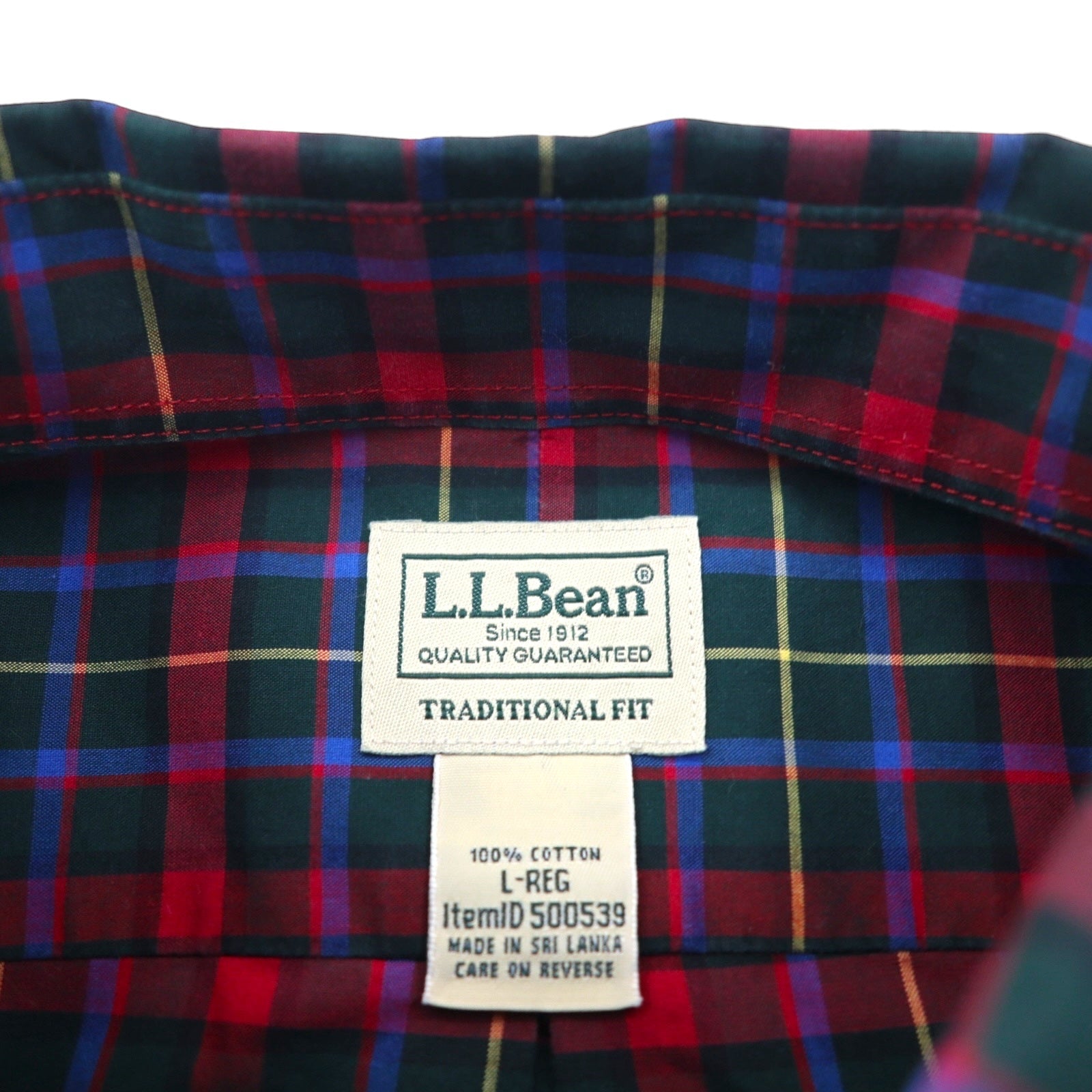 L.L.Bean ボタンダウン シャツ L レッド コットン TRADITIONAL FIT チェック 500539