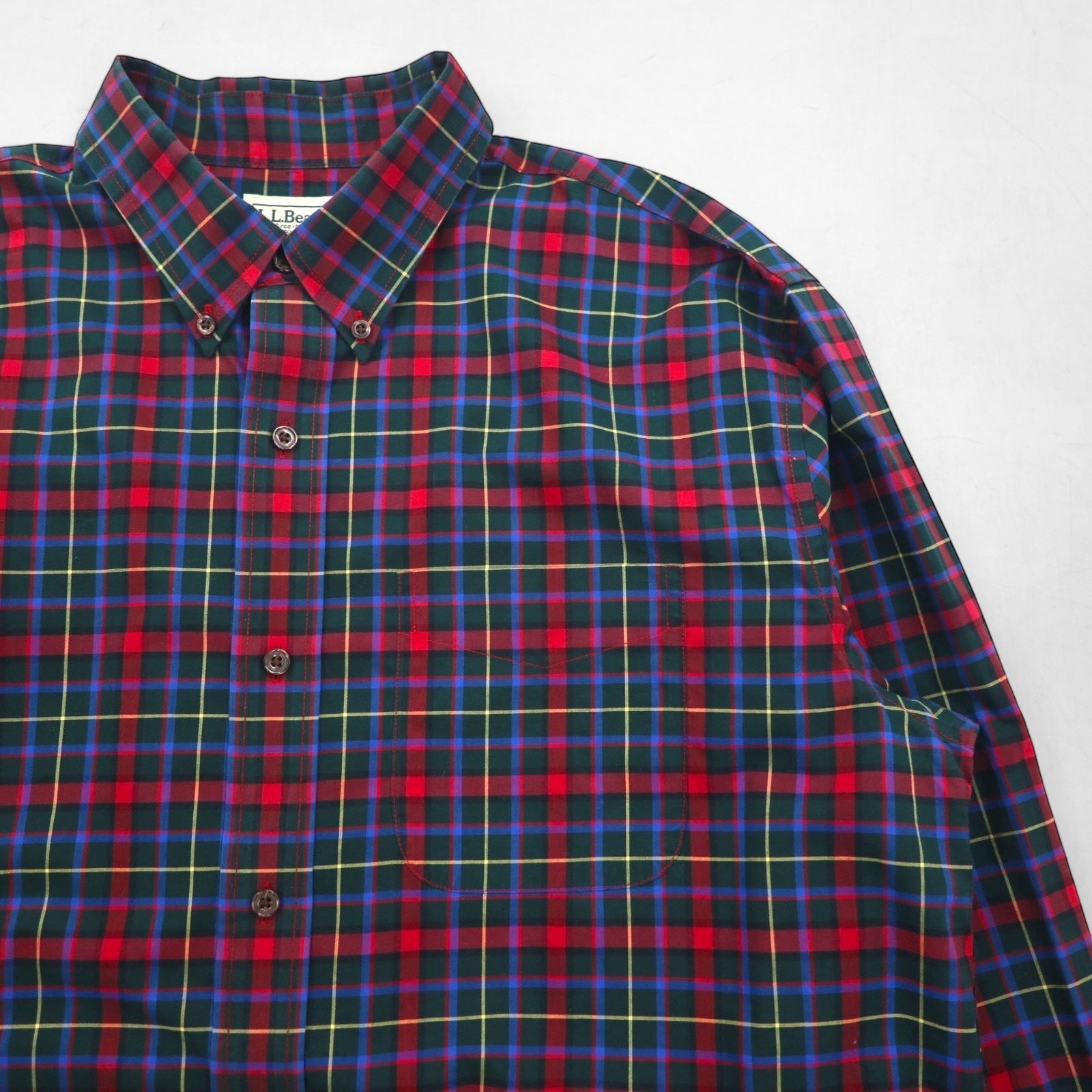 L.L.Bean ボタンダウン シャツ L レッド コットン TRADITIONAL FIT チェック 500539