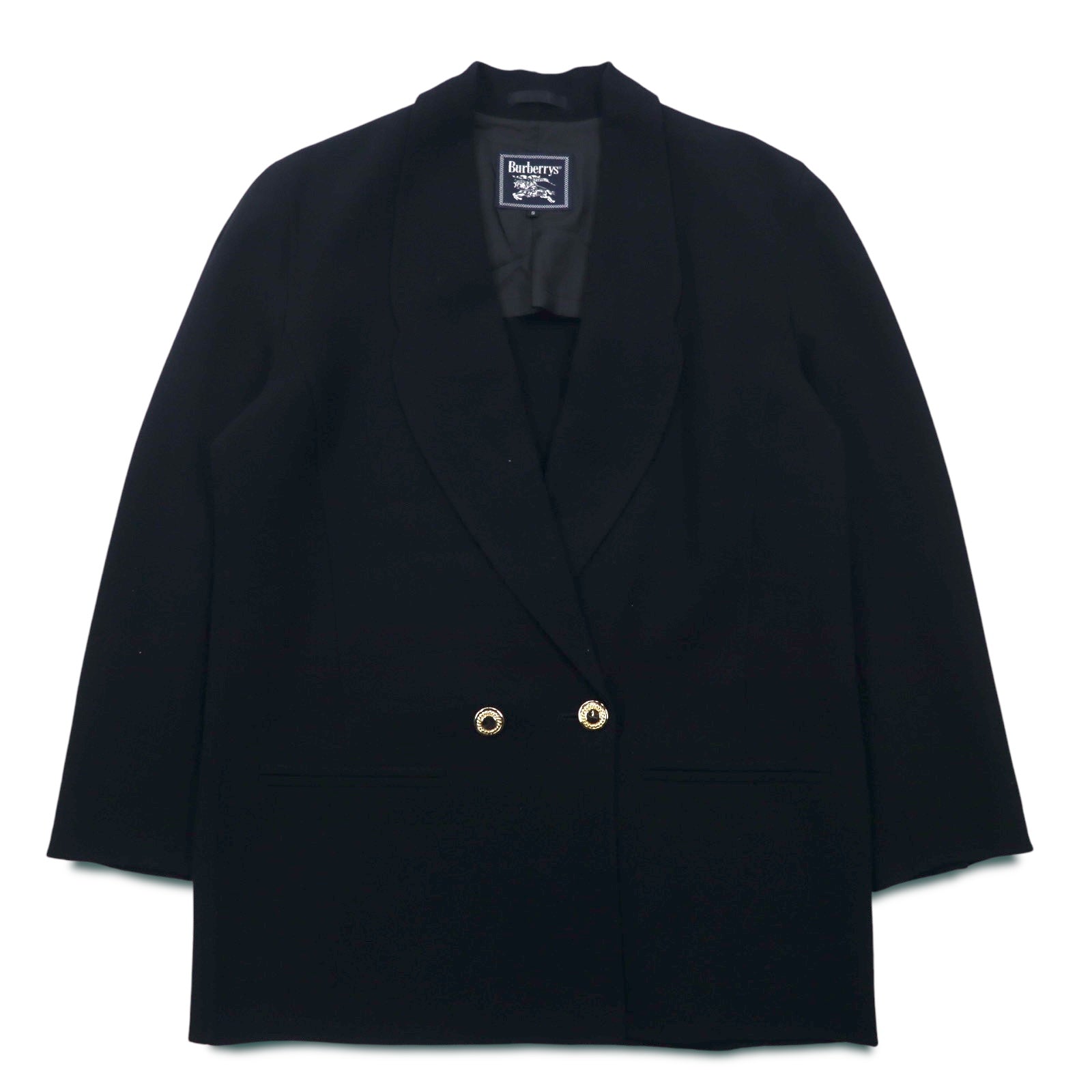 Burberrys, blazer doppiopetto vintage, taglia M, in lana nera, con bottoni dorati, made in Japan