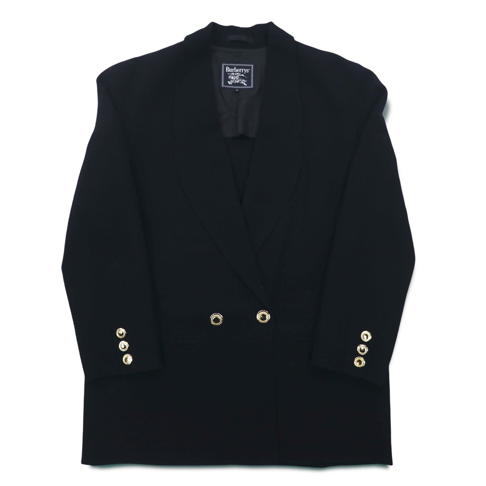 Burberrys, blazer doppiopetto vintage, taglia M, in lana nera, con bottoni dorati, made in Japan