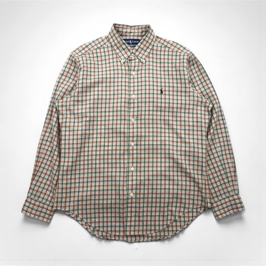Ralph Lauren 90年代 ボタンダウン シャツ L ブラウン チェック スモールポニー刺繡