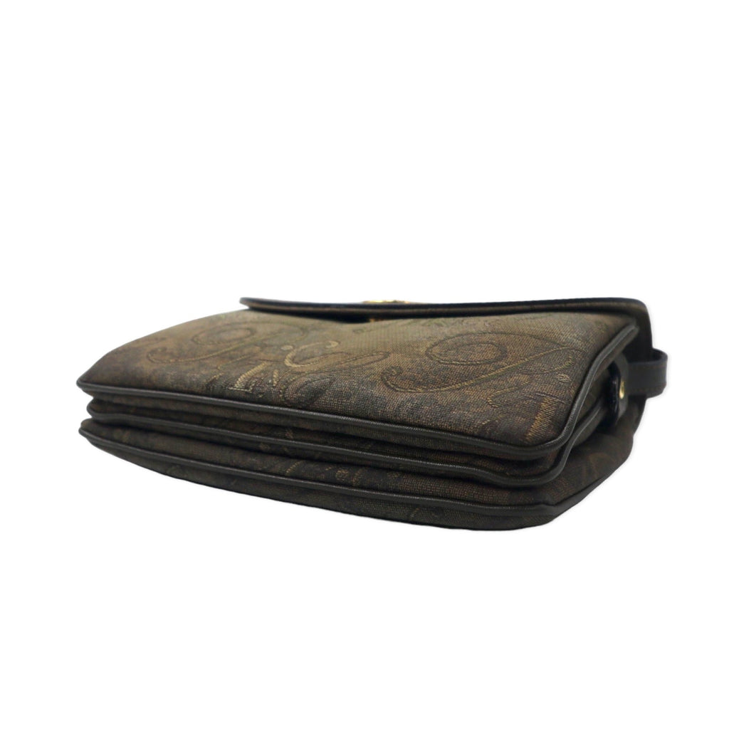 NINA RICH Borsa a tracolla retrò, made in Italy, color kaki, in PVC jacquard con logo all-over