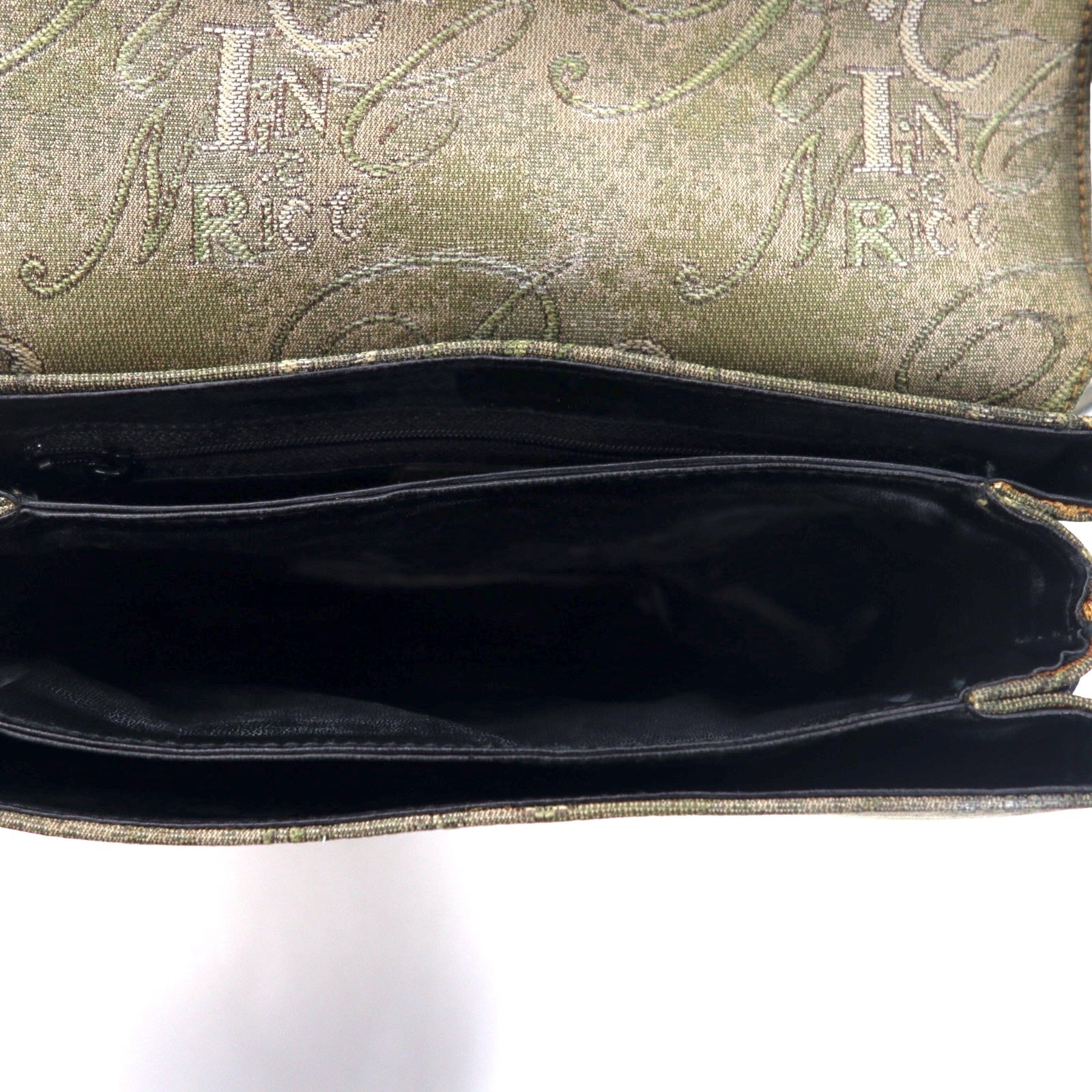 NINA RICH Borsa a tracolla retrò, made in Italy, color kaki, in PVC jacquard con logo all-over