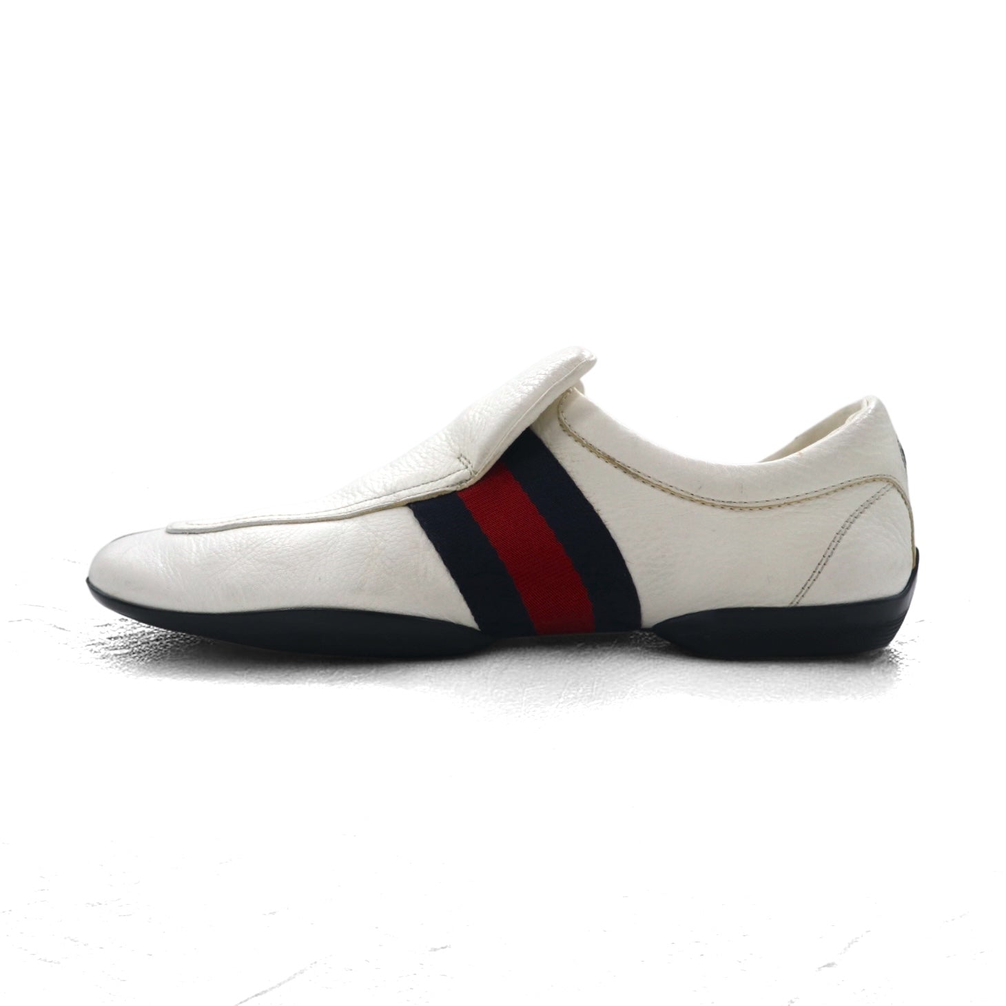 GUCCI Prodotto in Italia mocassini da guida a righe Web slip-on scarpe da ginnastica 28 cm bianco pelle 108445