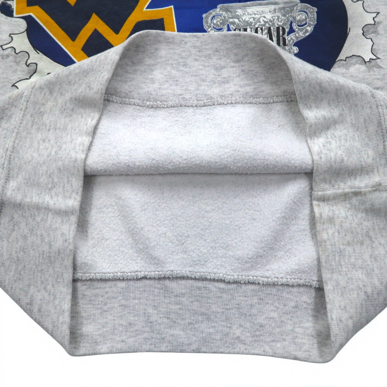 USA, anni '90, NUTMEG MILLS, felpa stampata college, M, grigio, interno felpato, WEST VIRGINIA