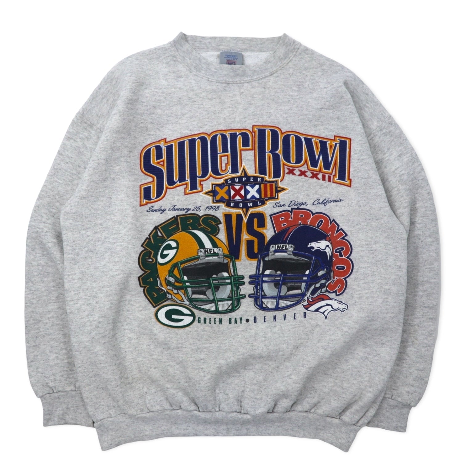 Anni '90 LOGO7 NFL Felpa stampata L Grigio cotone SUPER BOWL