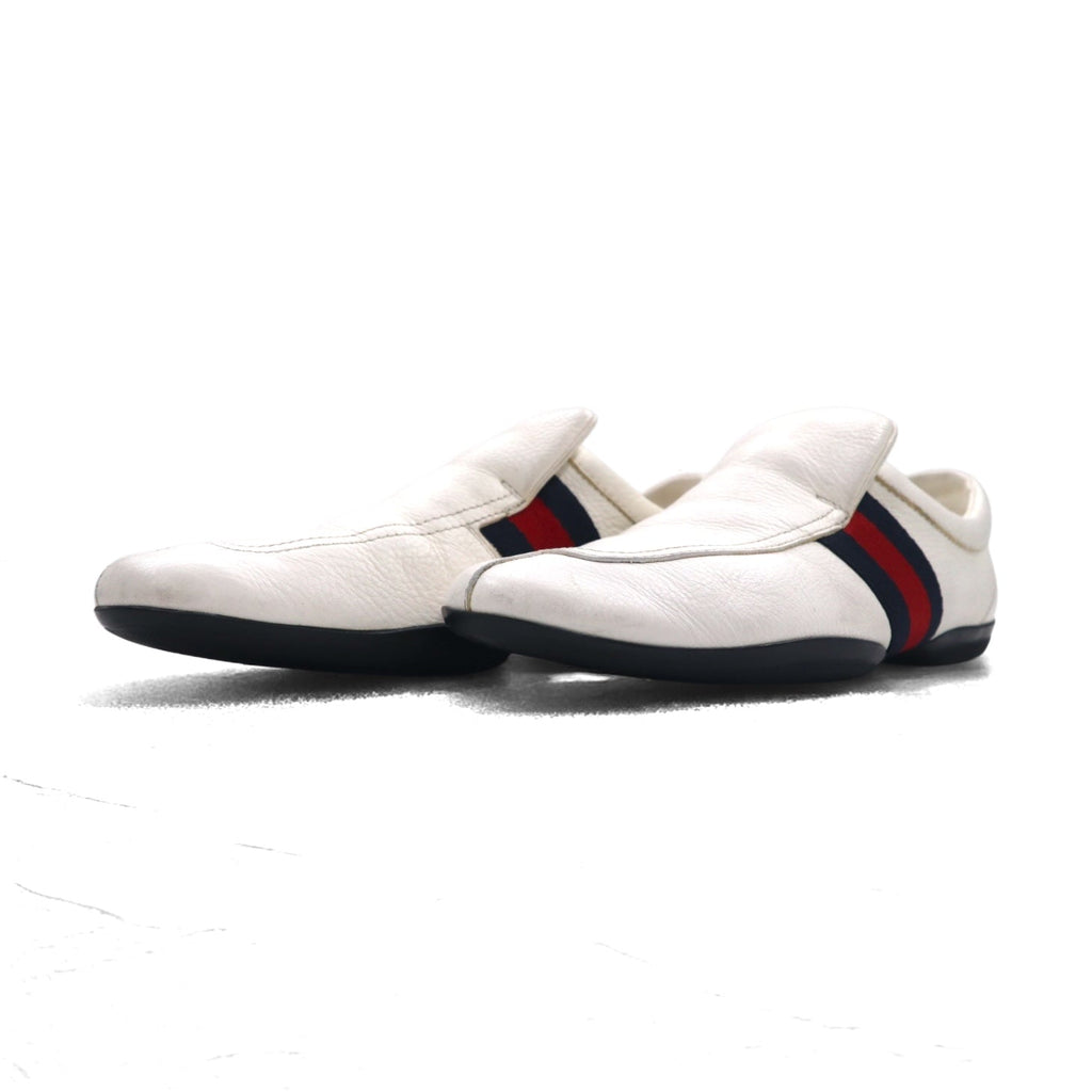 GUCCI Prodotto in Italia mocassini da guida a righe Web slip-on scarpe da ginnastica 28 cm bianco pelle 108445