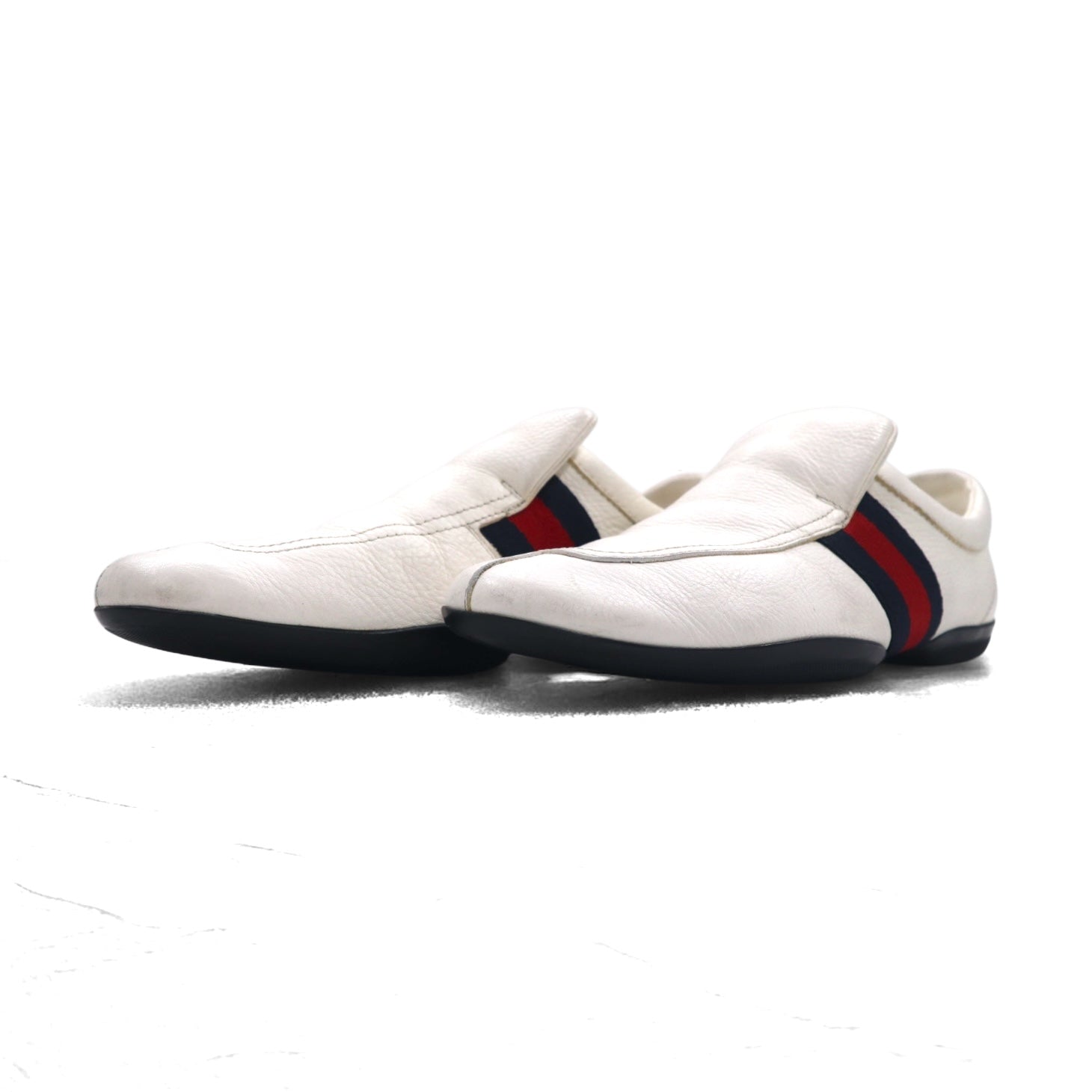 GUCCI Prodotto in Italia mocassini da guida a righe Web slip-on scarpe da ginnastica 28 cm bianco pelle 108445