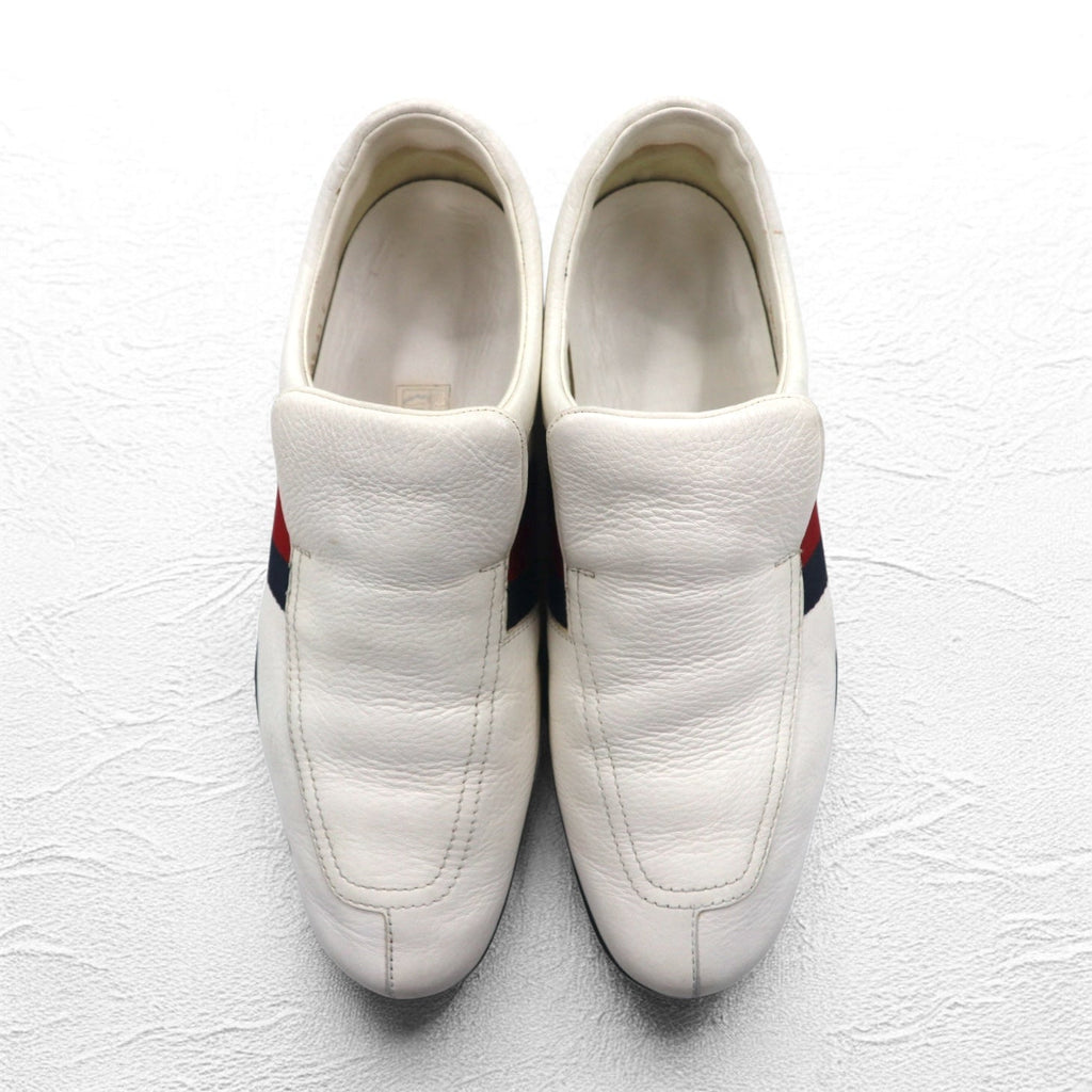 GUCCI Prodotto in Italia mocassini da guida a righe Web slip-on scarpe da ginnastica 28 cm bianco pelle 108445