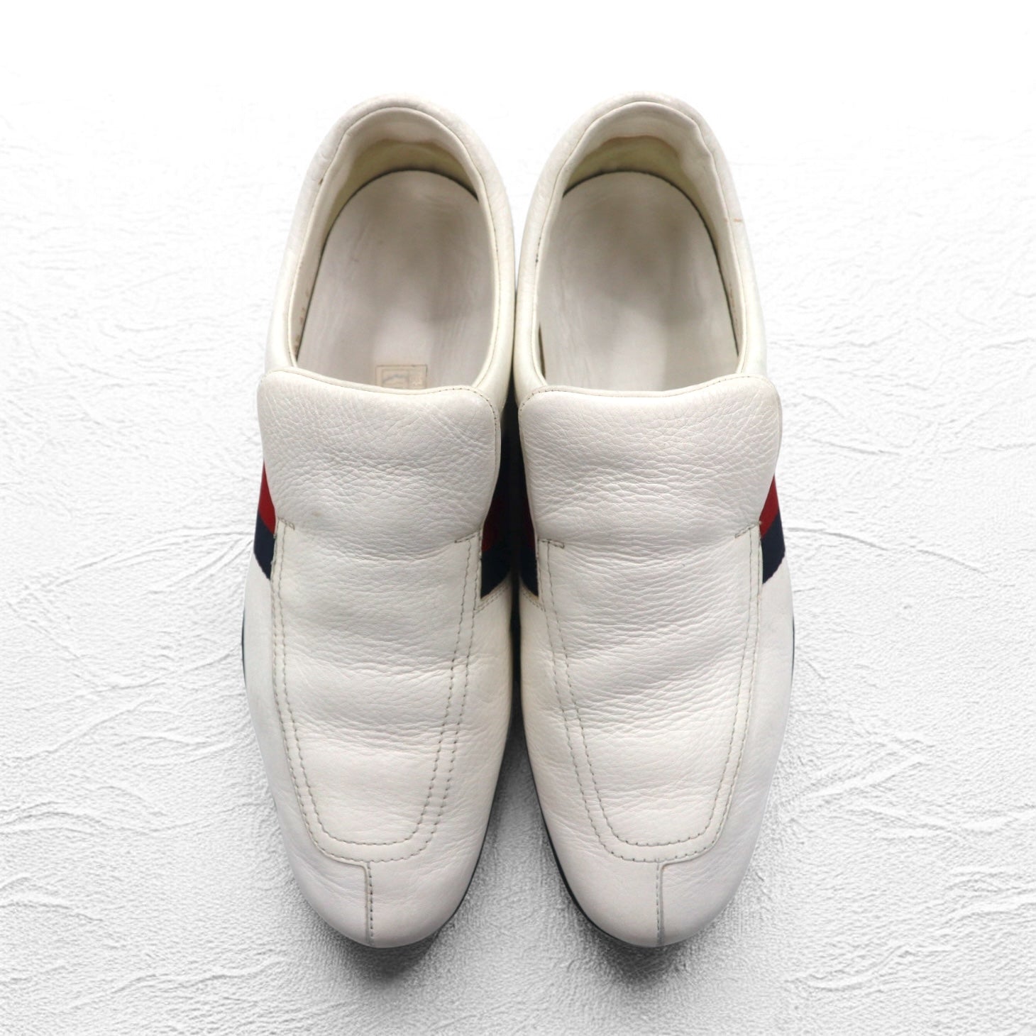 GUCCI Prodotto in Italia mocassini da guida a righe Web slip-on scarpe da ginnastica 28 cm bianco pelle 108445