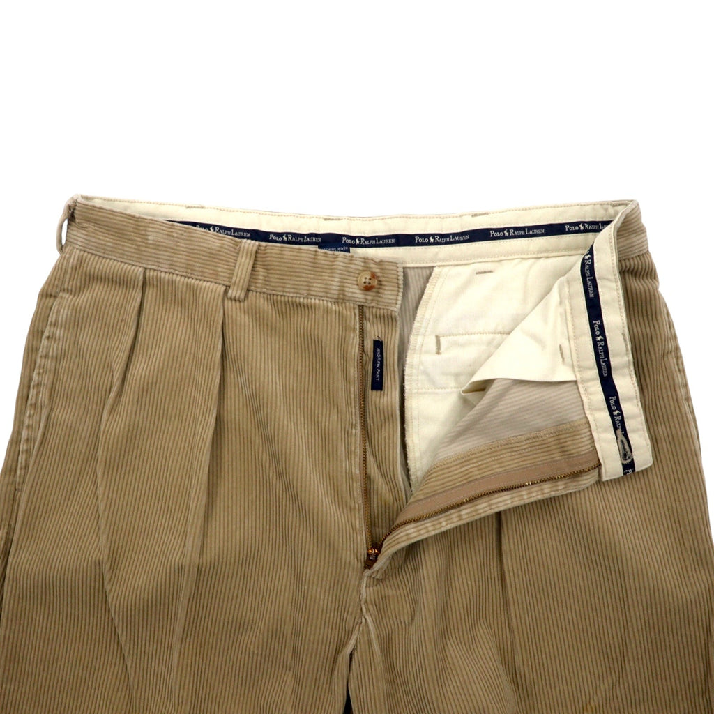 POLO RALPH LAUREN anni '90, pantaloni larghi in velluto a coste, taglia 36, beige, cotone, modello ANDREW PANT, made in Repubblica Dominicana