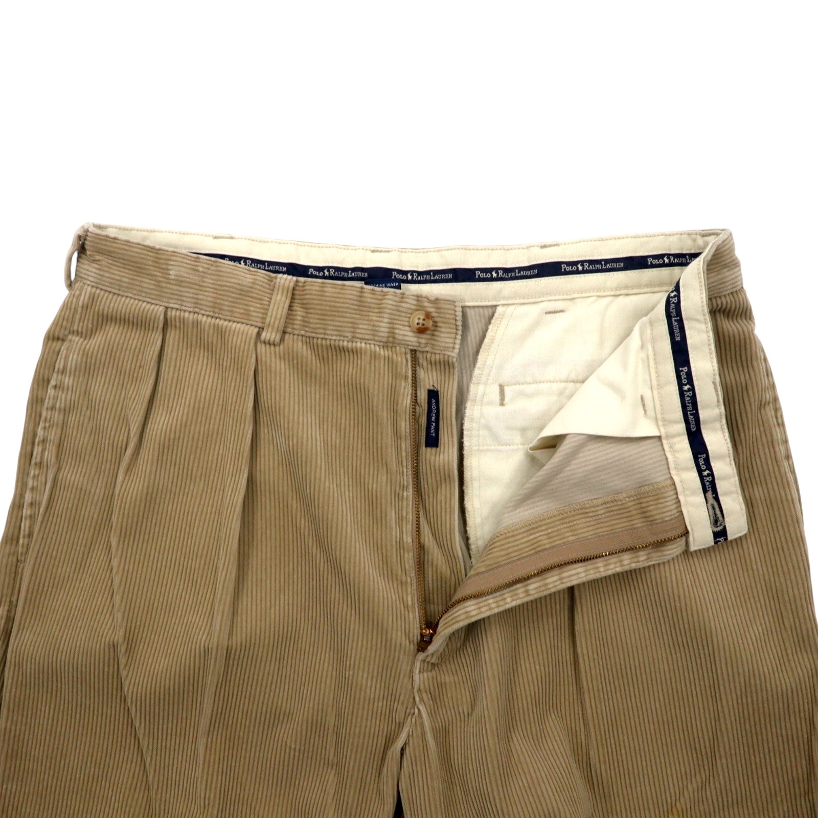 POLO RALPH LAUREN anni '90, pantaloni larghi in velluto a coste, taglia 36, beige, cotone, modello ANDREW PANT, made in Repubblica Dominicana