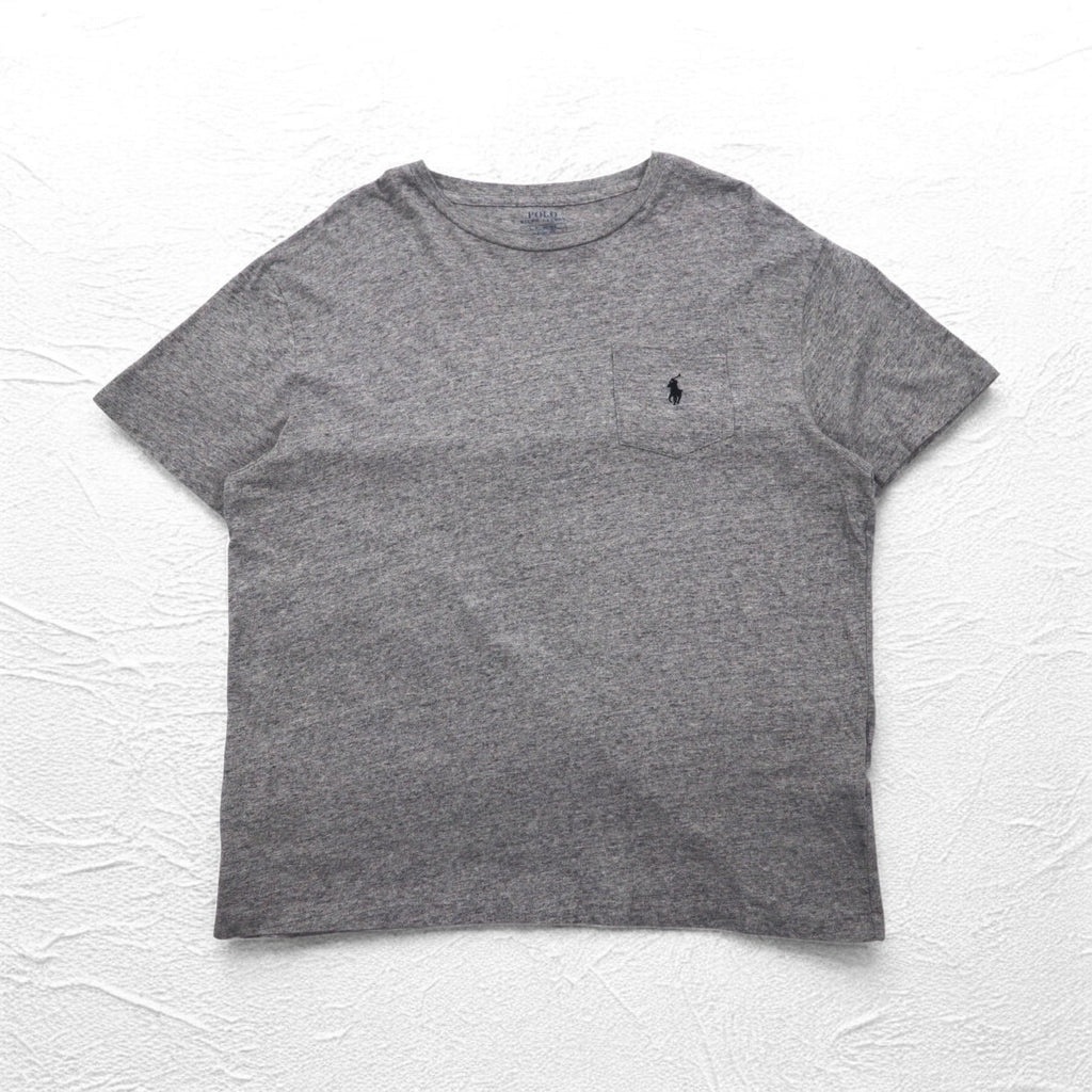 POLO RALPH LAUREN T-shirt con taschino a vestibilità classica, taglia L, grigia con ricamo piccolo pony