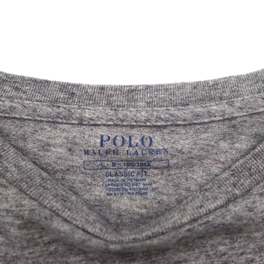 POLO RALPH LAUREN T-shirt con taschino a vestibilità classica, taglia L, grigia con ricamo piccolo pony