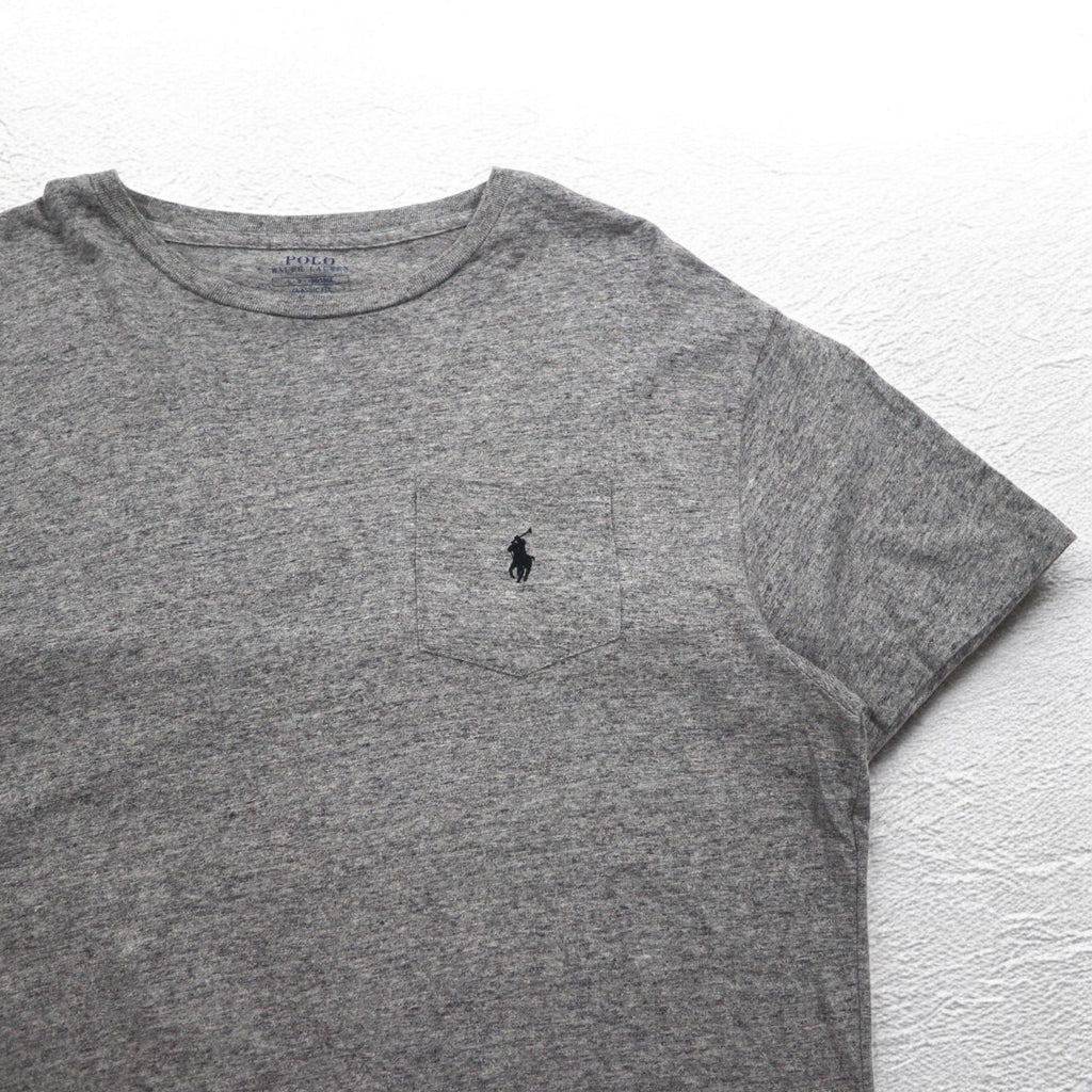 POLO RALPH LAUREN T-shirt con taschino a vestibilità classica, taglia L, grigia con ricamo piccolo pony