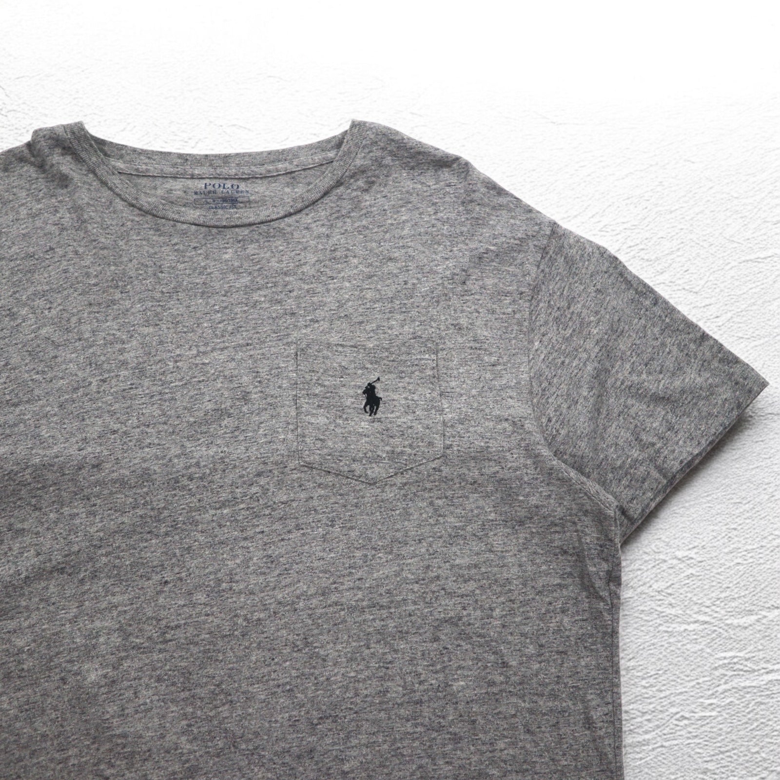 POLO RALPH LAUREN T-shirt con taschino a vestibilità classica, taglia L, grigia con ricamo piccolo pony
