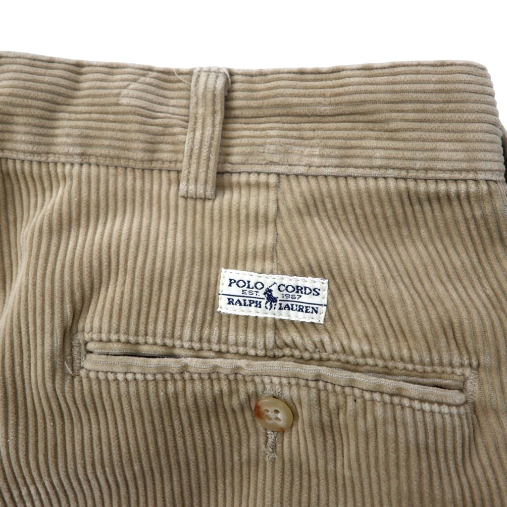 POLO RALPH LAUREN anni '90, pantaloni larghi in velluto a coste, taglia 36, beige, cotone, modello ANDREW PANT, made in Repubblica Dominicana