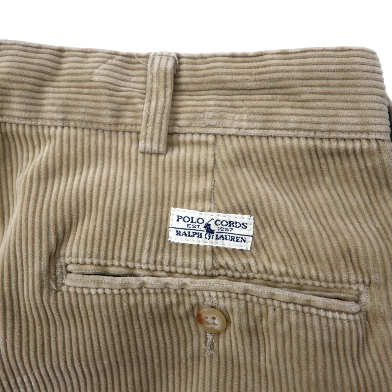 POLO RALPH LAUREN anni '90, pantaloni larghi in velluto a coste, taglia 36, beige, cotone, modello ANDREW PANT, made in Repubblica Dominicana