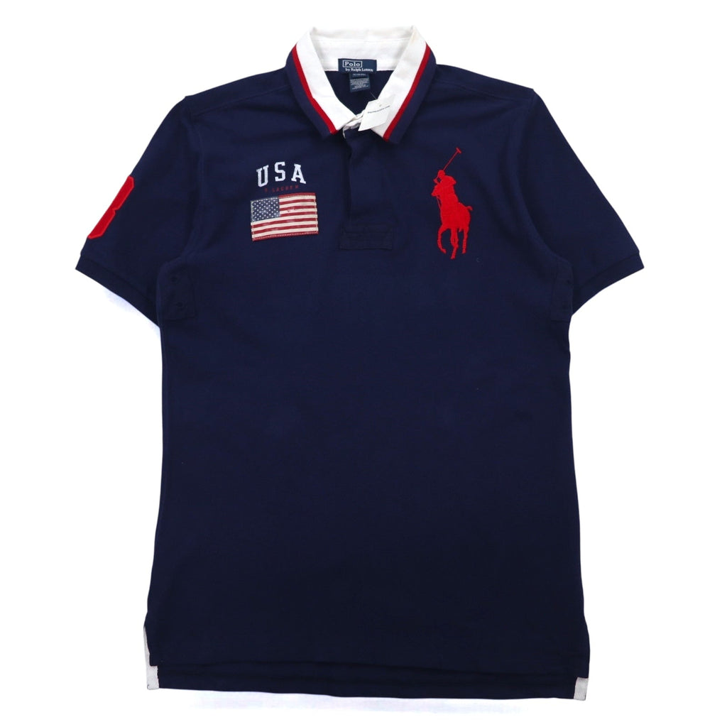 Polo by Ralph Lauren Polo Big Pony XL Blu Navy Cotone Piqué Bandiera Americana Fabbricato in Guatemala Nuovo