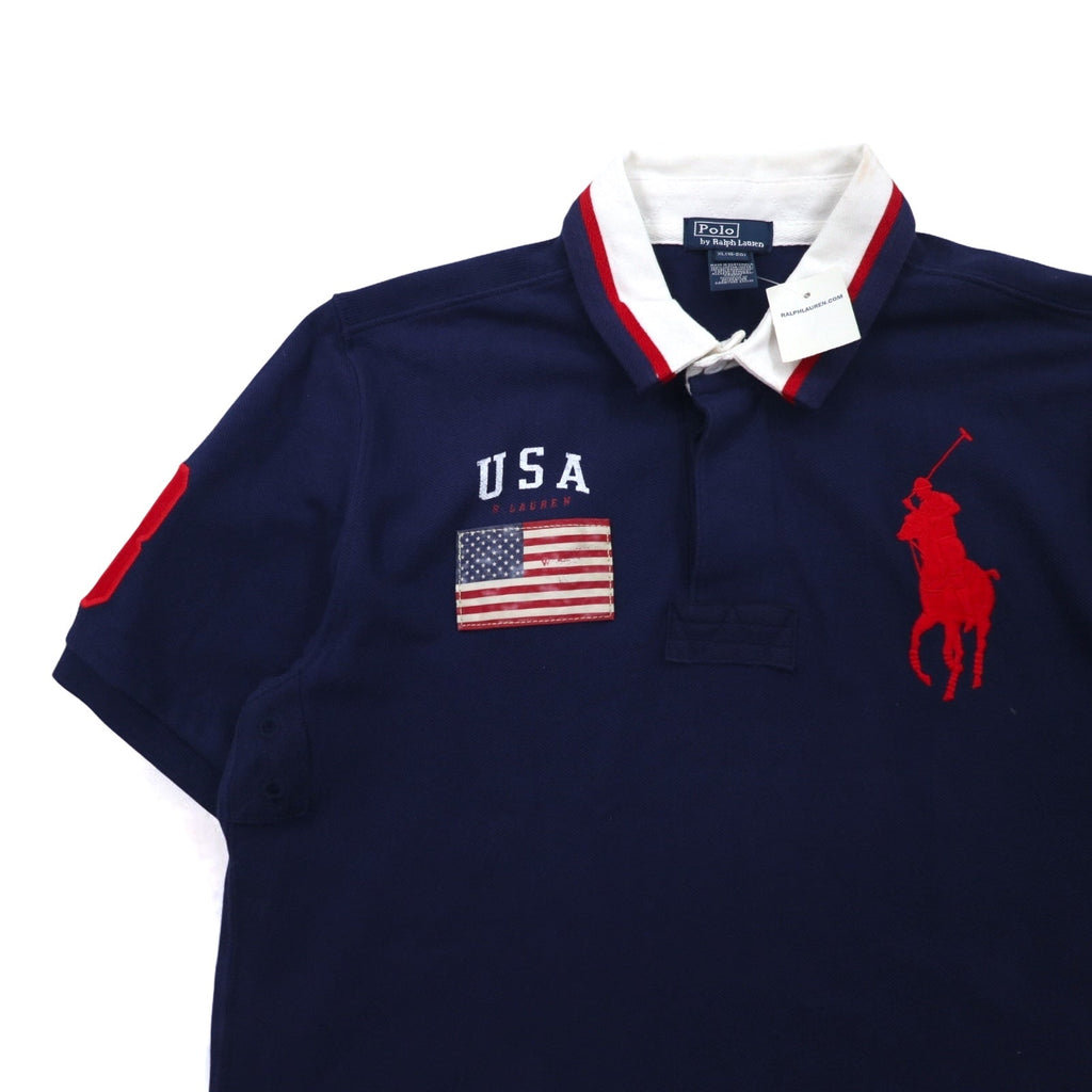 Polo by Ralph Lauren Polo Big Pony XL Blu Navy Cotone Piqué Bandiera Americana Fabbricato in Guatemala Nuovo