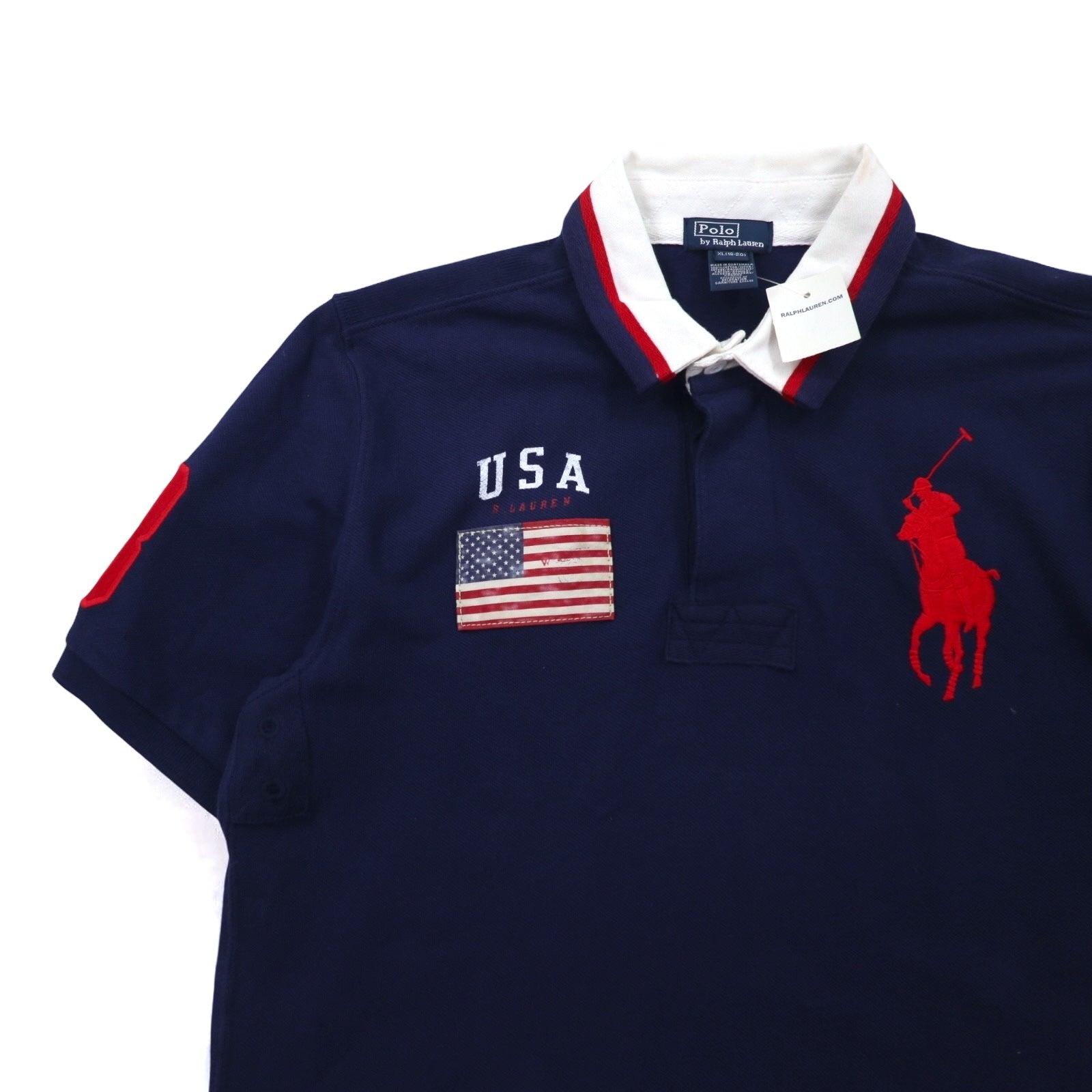 Polo by Ralph Lauren Polo Big Pony XL Blu Navy Cotone Piqué Bandiera Americana Fabbricato in Guatemala Nuovo