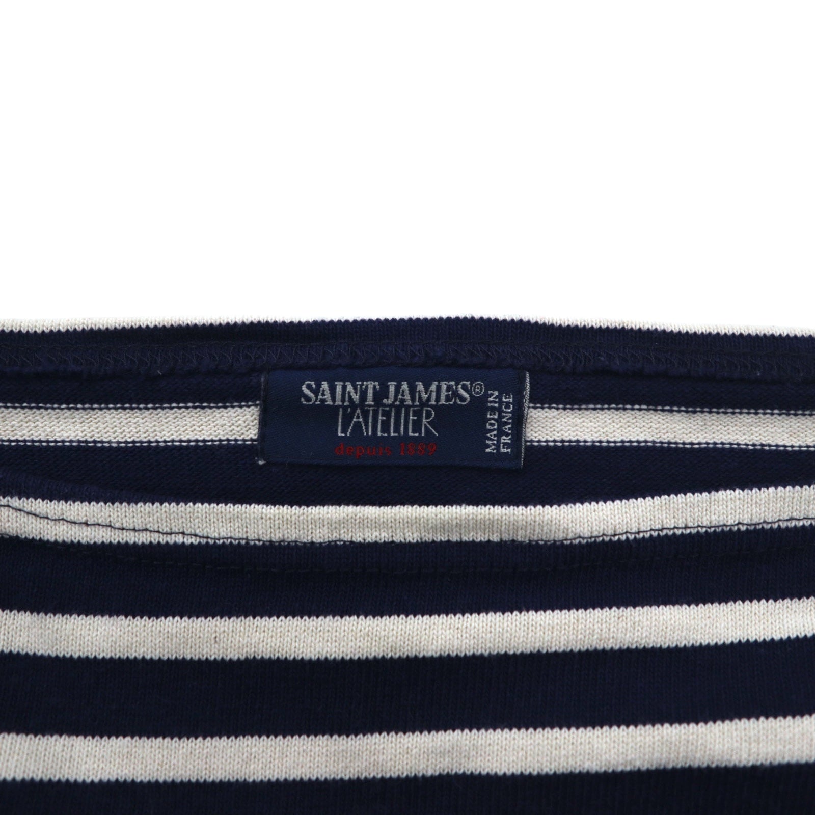 SAINT JAMES L'ATELIER Maglia basca girocollo Made in France L Bianco Blu Marino a righe