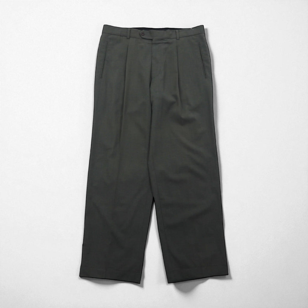 HUGO BOSS 90年代 USA製 タック ワイド スラックス パンツ L グレー ウール プリーツ