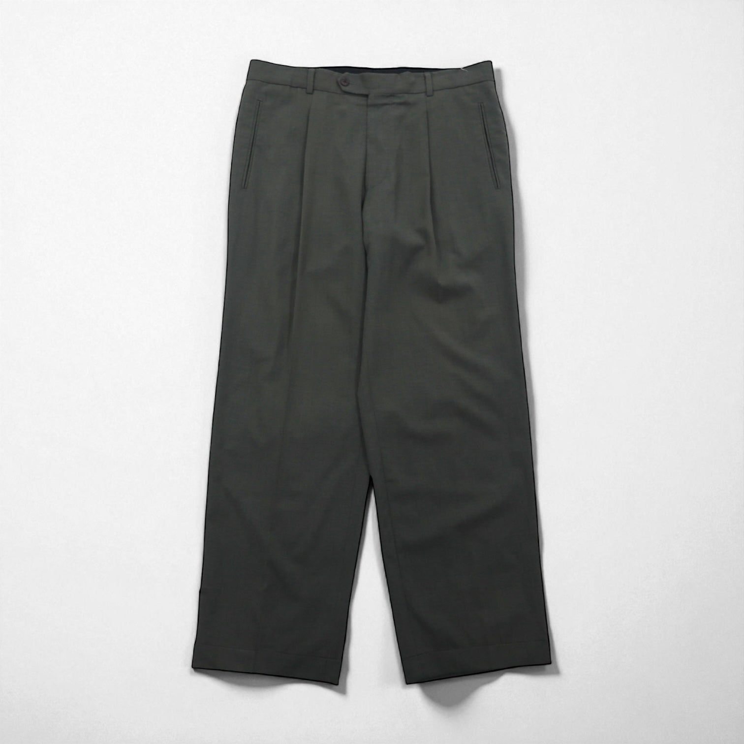 HUGO BOSS 90年代 USA製 タック ワイド スラックス パンツ L グレー ウール プリーツ