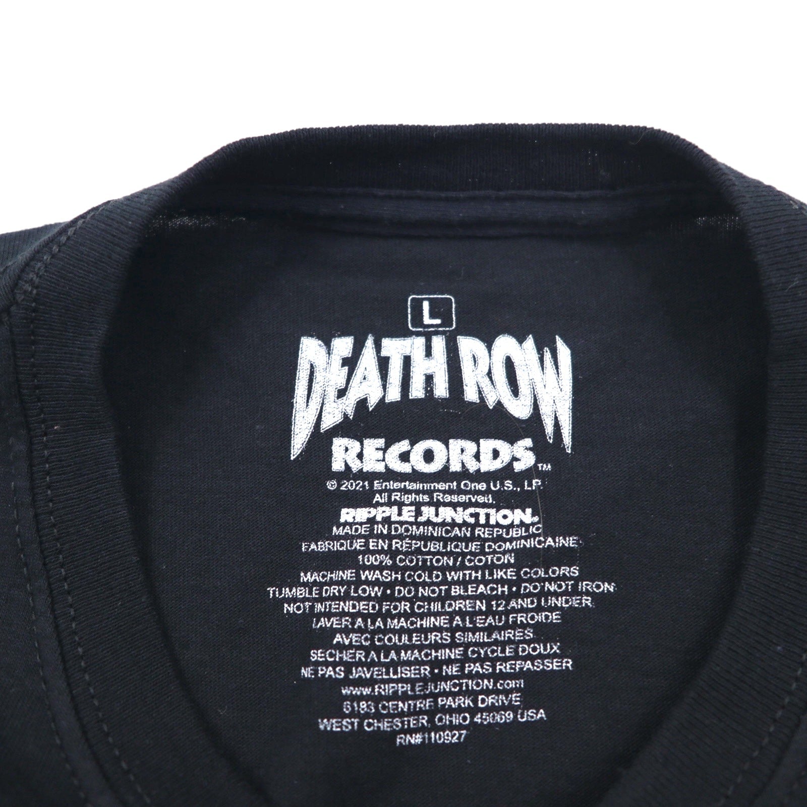DEATH ROW RECORDS Etichetta Hip-Hop T-shirt L Nero Cotone RIPPLE JUNCTION