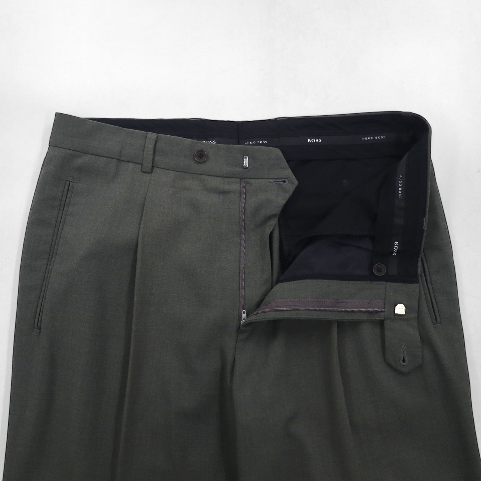 HUGO BOSS 90年代 USA製 タック ワイド スラックス パンツ L グレー ウール プリーツ