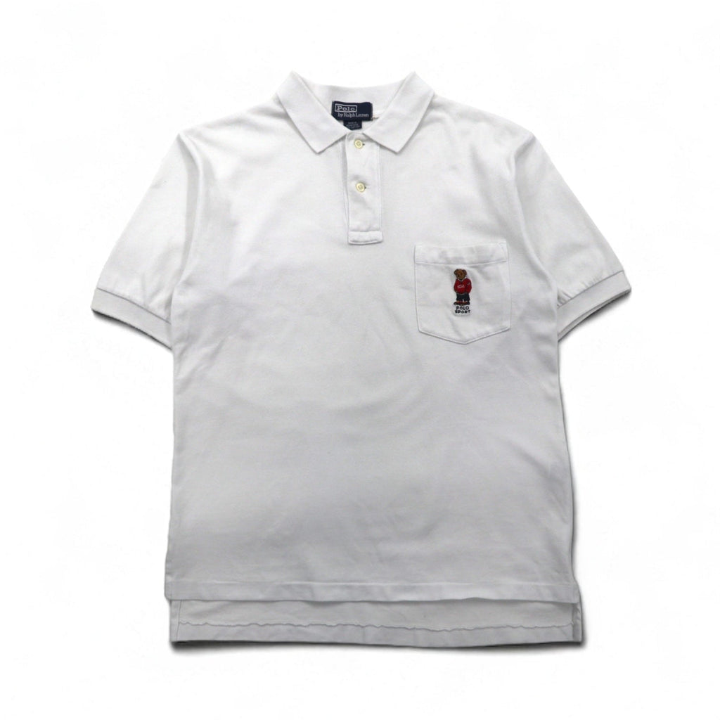 Polo by Ralph Lauren anni '90 Polo Bear Taschino Polo L Bianco Piqué Ricamo a punto singolo