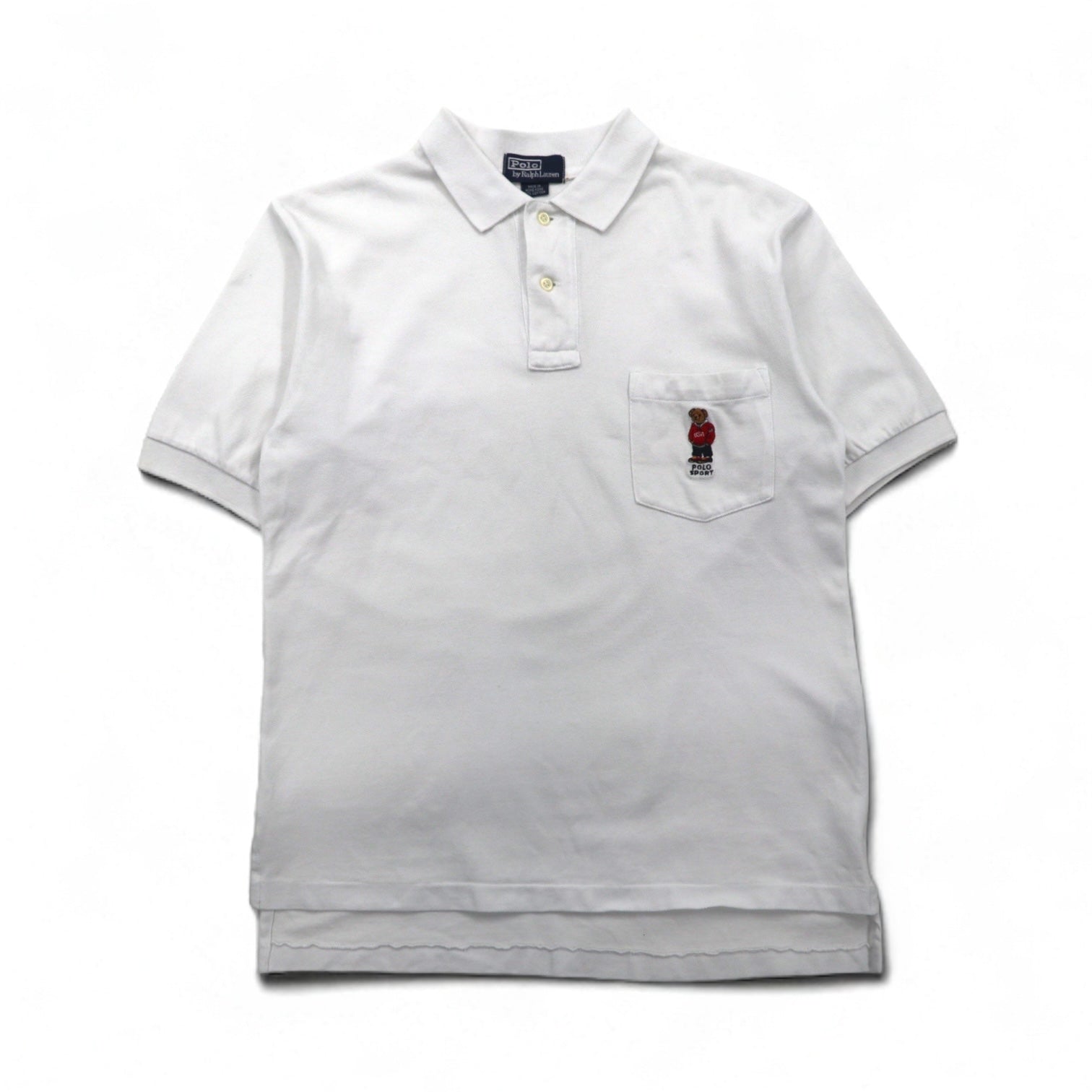 Polo by Ralph Lauren anni '90 Polo Bear Taschino Polo L Bianco Piqué Ricamo a punto singolo