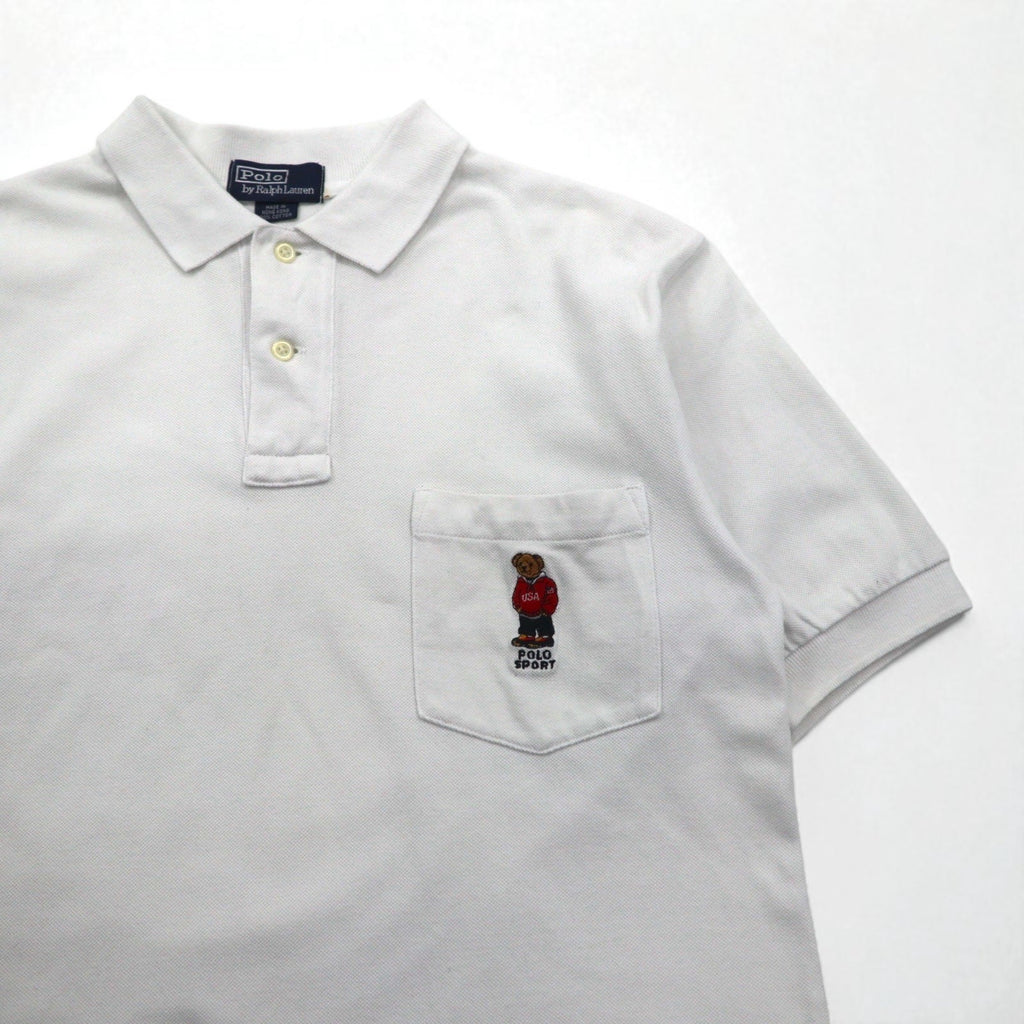 Polo by Ralph Lauren anni '90 Polo Bear Taschino Polo L Bianco Piqué Ricamo a punto singolo