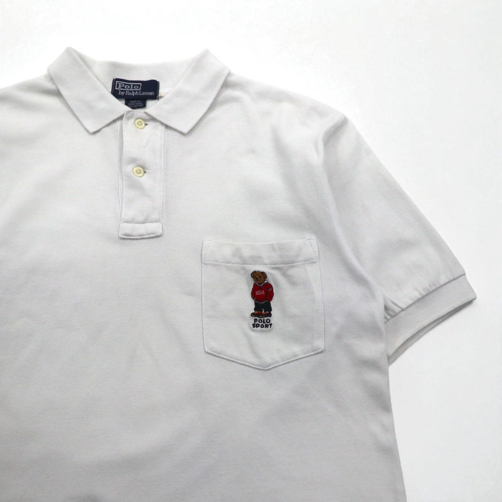Polo by Ralph Lauren anni '90 Polo Bear Taschino Polo L Bianco Piqué Ricamo a punto singolo
