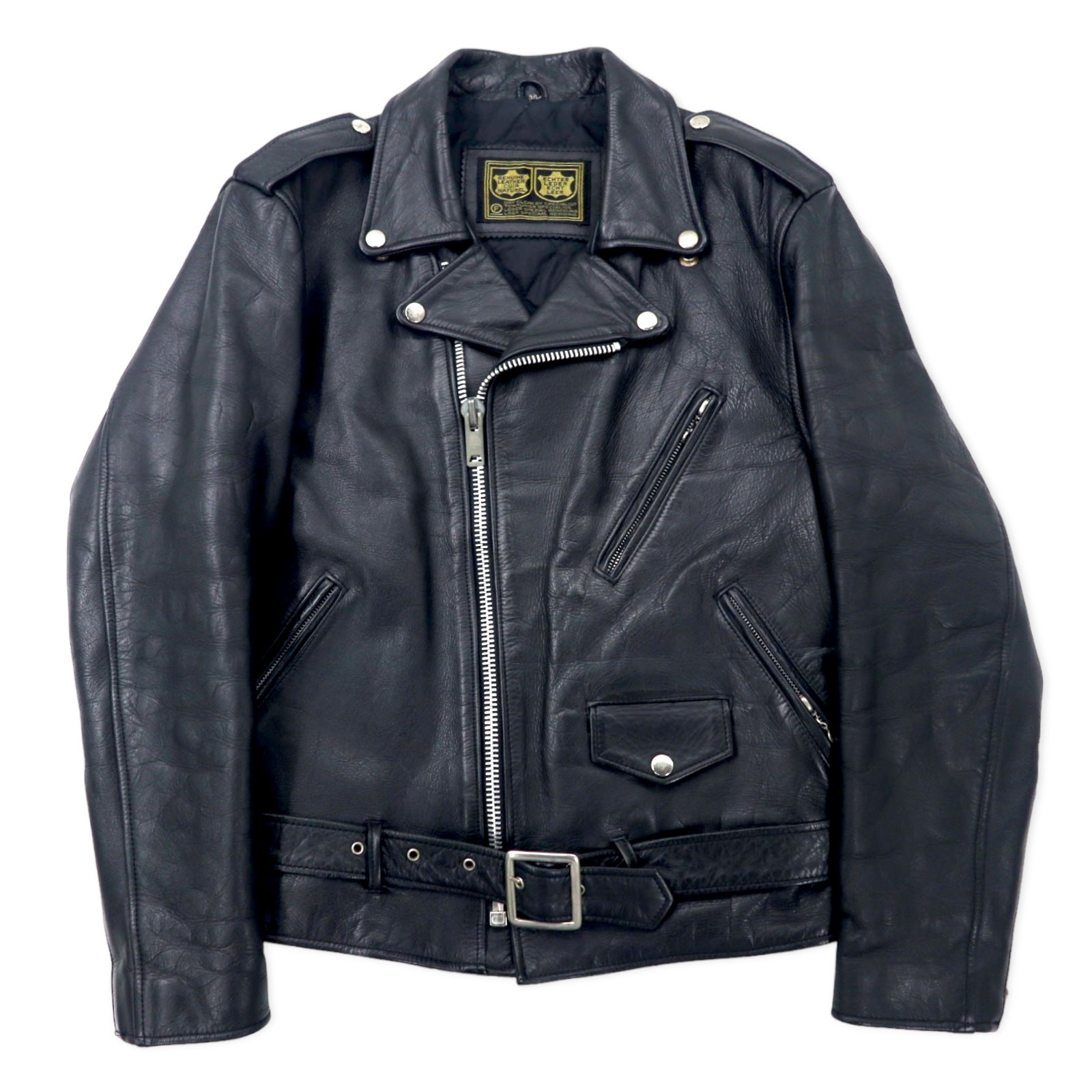 VINTAGE VERA PELLE CUIR NATUREL GIUBBOTTO DA MOTOCICLISTA Doppio Giubbotto da motociclista Giacca in pelle 36 Nero Fodera trapuntata