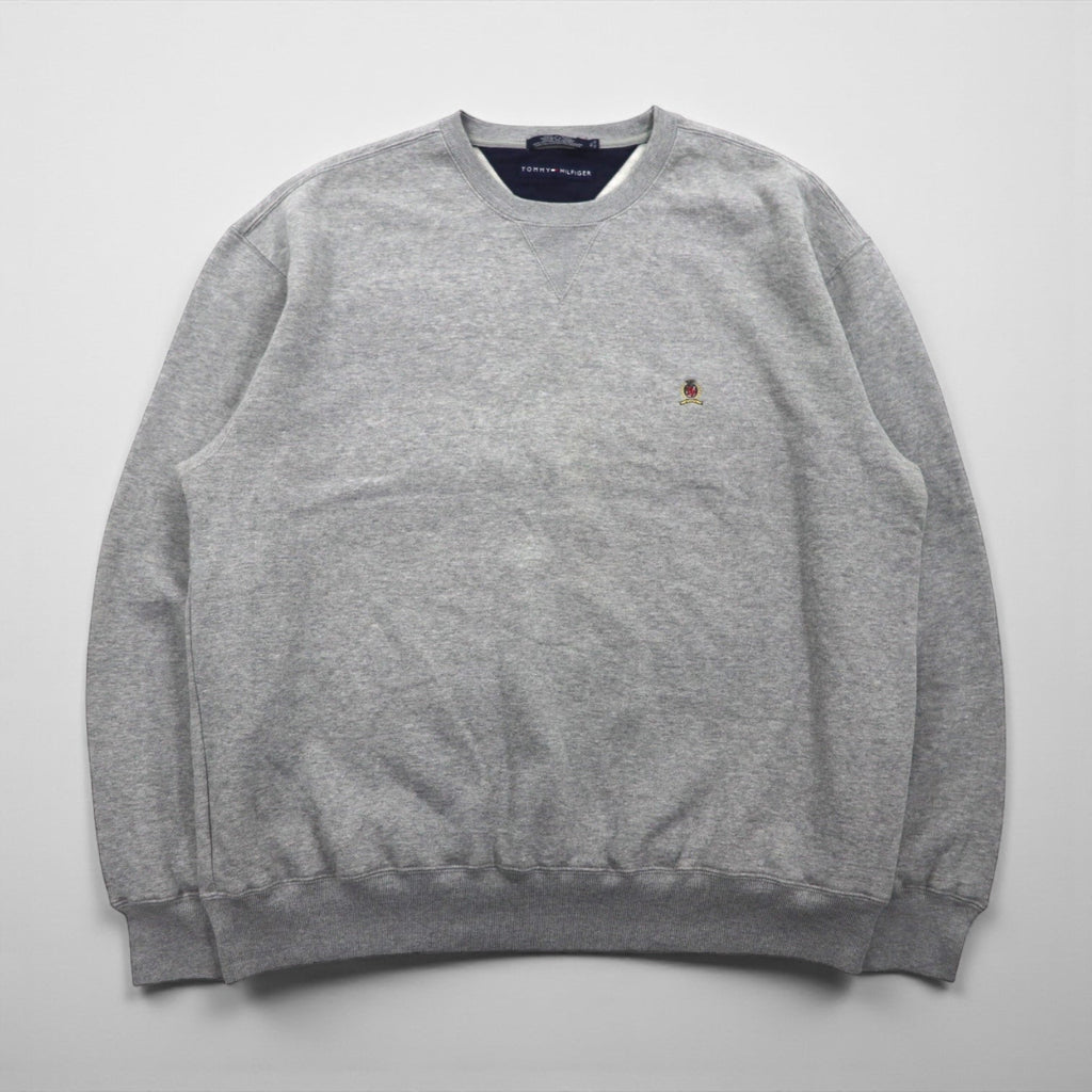 TOMMY HILFIGER 90年代 ヘビーウェイト 前V スウェット トレーナー XL グレー ワンポイントロゴ