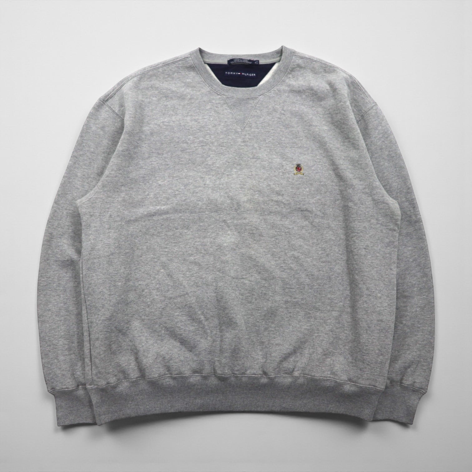 TOMMY HILFIGER 90年代 ヘビーウェイト 前V スウェット トレーナー XL グレー ワンポイントロゴ