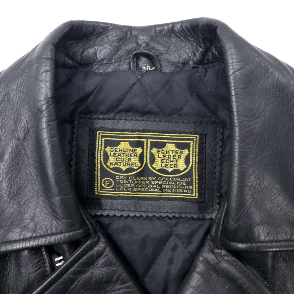 VINTAGE VERA PELLE CUIR NATUREL GIUBBOTTO DA MOTOCICLISTA Doppio Giubbotto da motociclista Giacca in pelle 36 Nero Fodera trapuntata