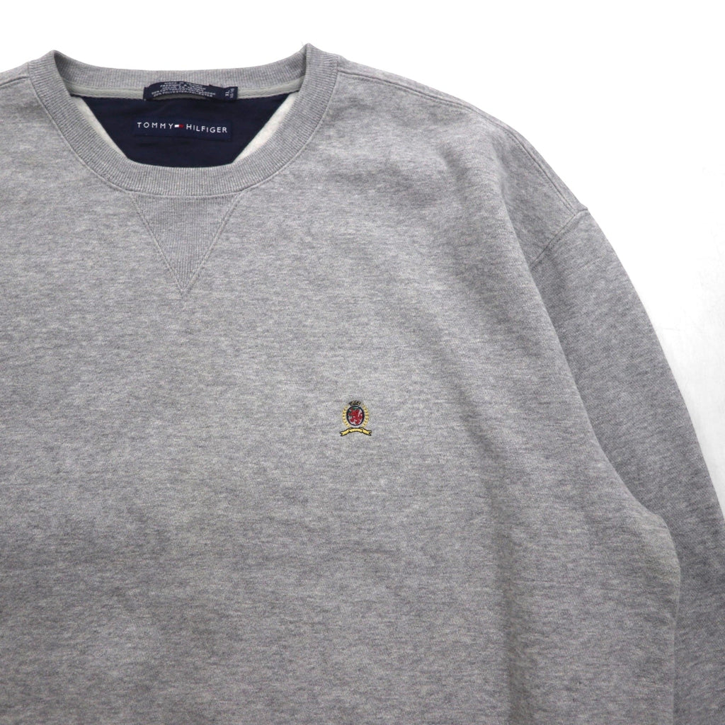 TOMMY HILFIGER 90年代 ヘビーウェイト 前V スウェット トレーナー XL グレー ワンポイントロゴ