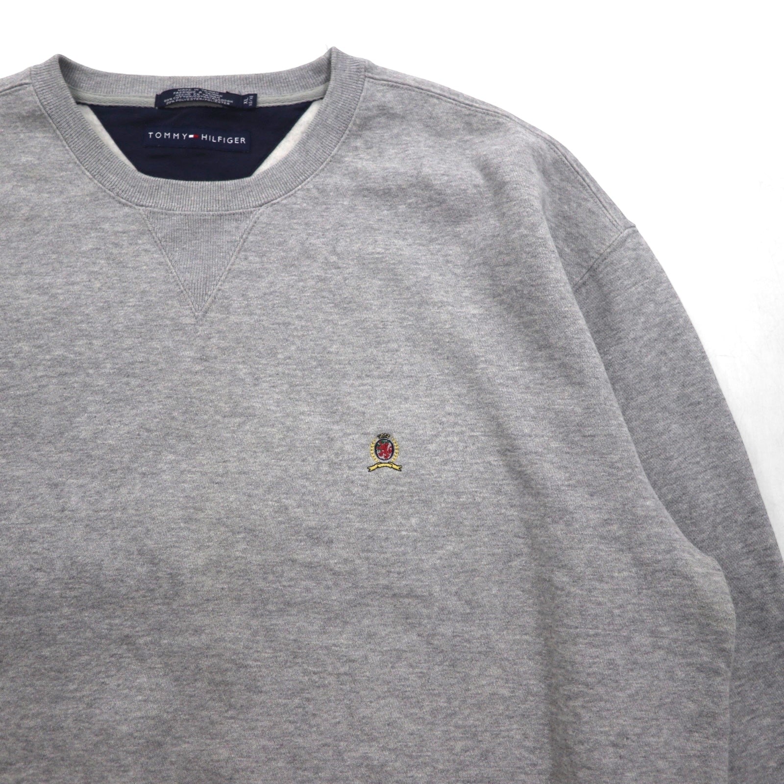 TOMMY HILFIGER 90年代 ヘビーウェイト 前V スウェット トレーナー XL グレー ワンポイントロゴ