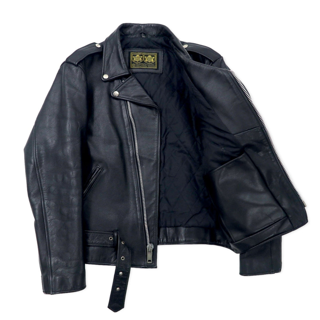 VINTAGE VERA PELLE CUIR NATUREL GIUBBOTTO DA MOTOCICLISTA Doppio Giubbotto da motociclista Giacca in pelle 36 Nero Fodera trapuntata