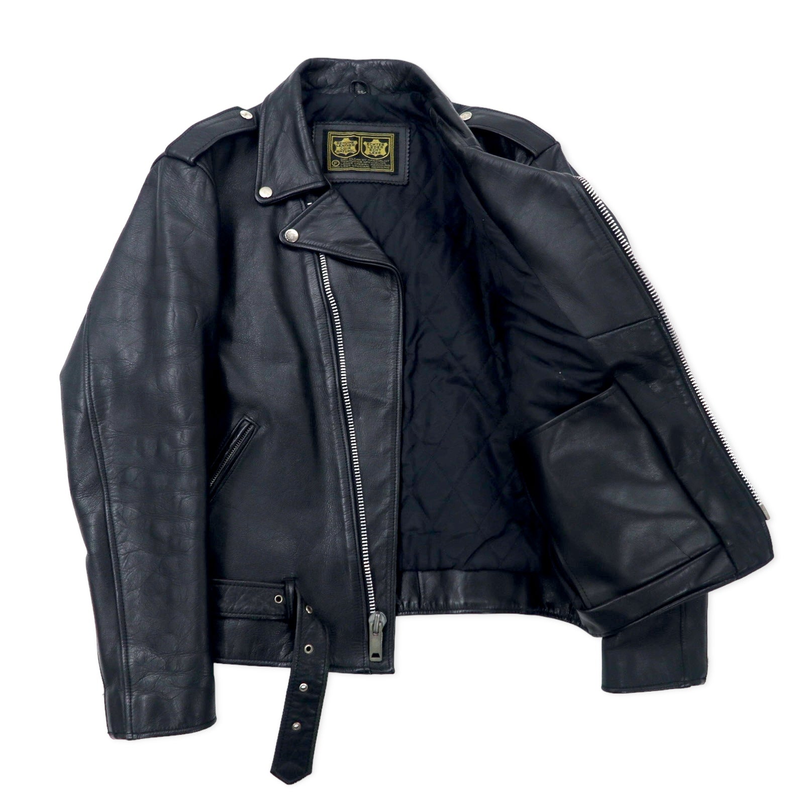 VINTAGE VERA PELLE CUIR NATUREL GIUBBOTTO DA MOTOCICLISTA Doppio Giubbotto da motociclista Giacca in pelle 36 Nero Fodera trapuntata