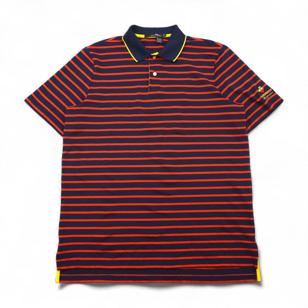 RLX RALPH LAUREN Polo in rete elasticizzata L a righe blu marino arancione poliestere