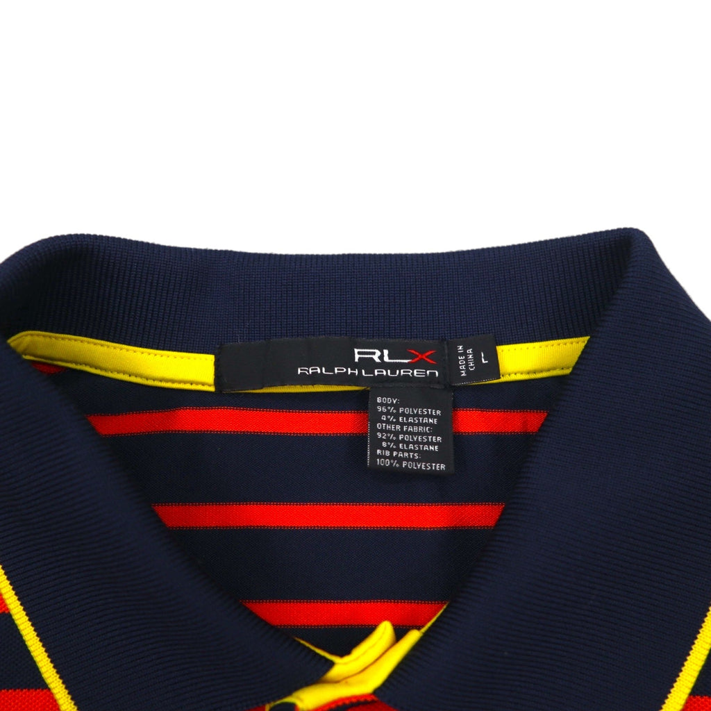 RLX RALPH LAUREN Polo in rete elasticizzata L a righe blu marino arancione poliestere