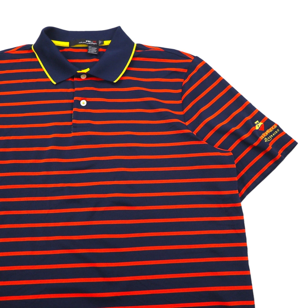 RLX RALPH LAUREN Polo in rete elasticizzata L a righe blu marino arancione poliestere