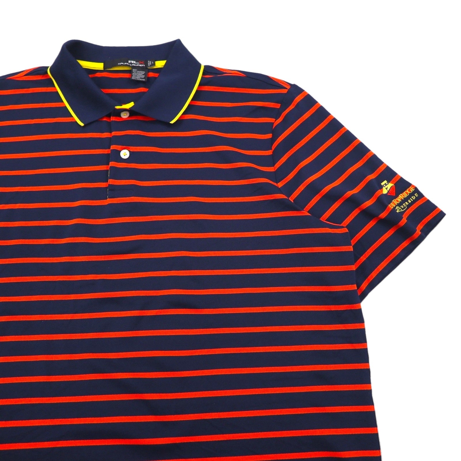 RLX RALPH LAUREN Polo in rete elasticizzata L a righe blu marino arancione poliestere