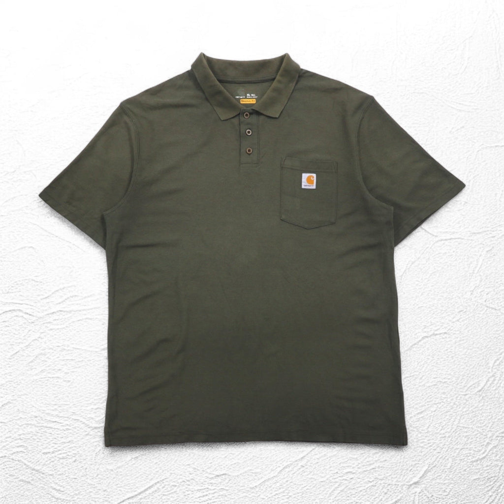 Carhartt Polo a maniche corte con taschino, vestibilità Original Fit, XL, color kaki