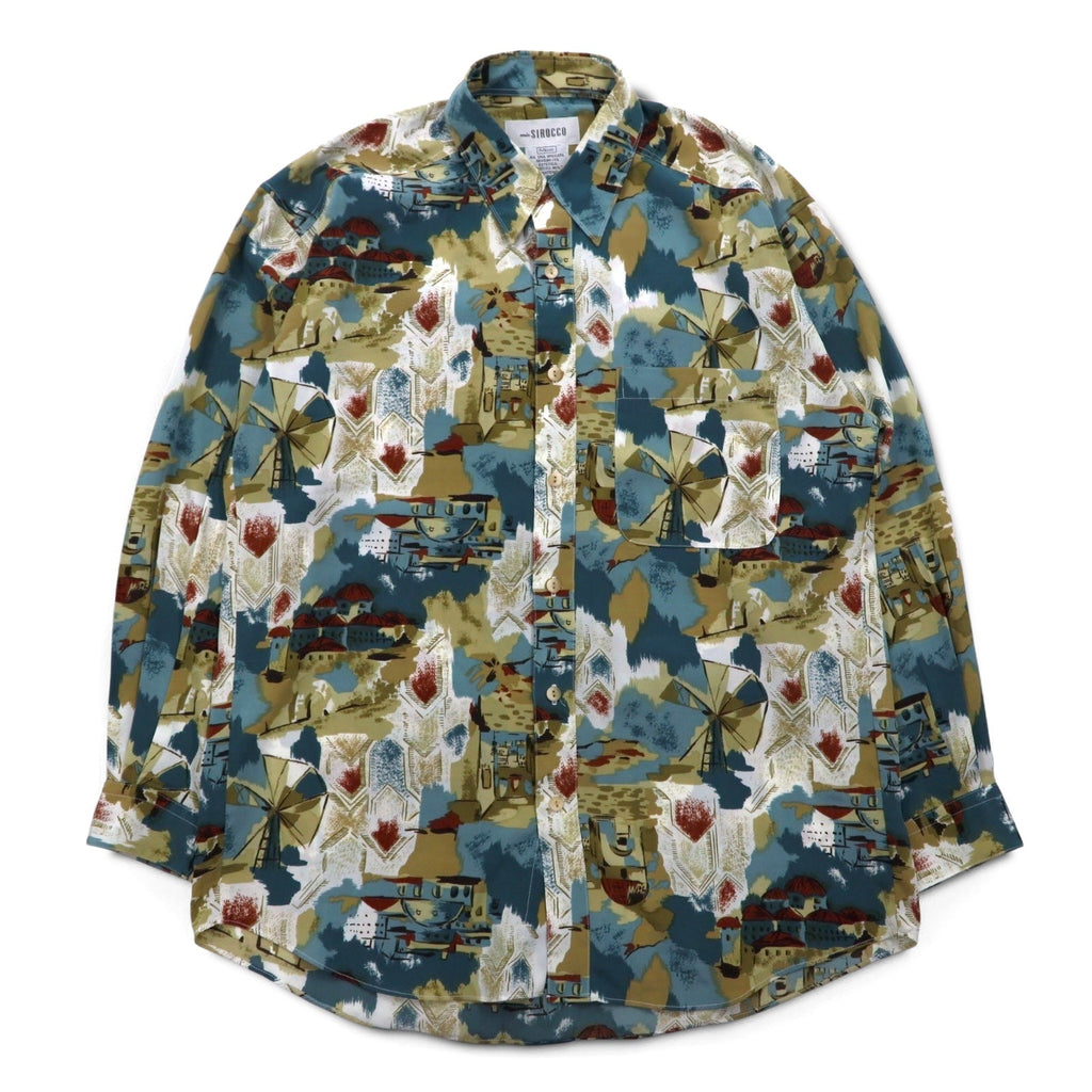 Vintage 90s Japan Made Retro Shirt mio SIROCCO ポリシャツ M マルチカラー 総柄 アート