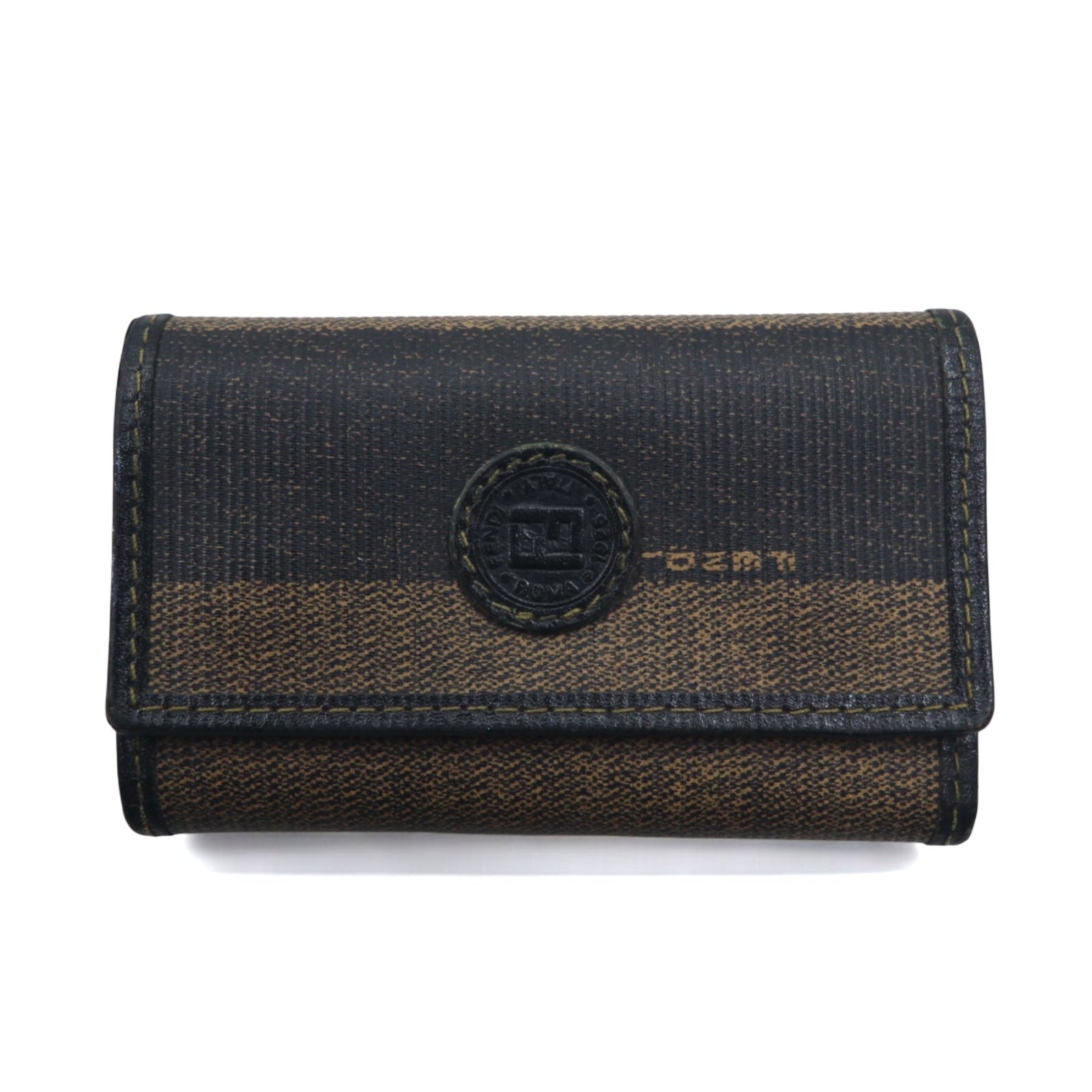 FENDI Portachiavi a 6 anelli Pequin Nero Beige PVC Pelle Made in Italy 2284/513516
